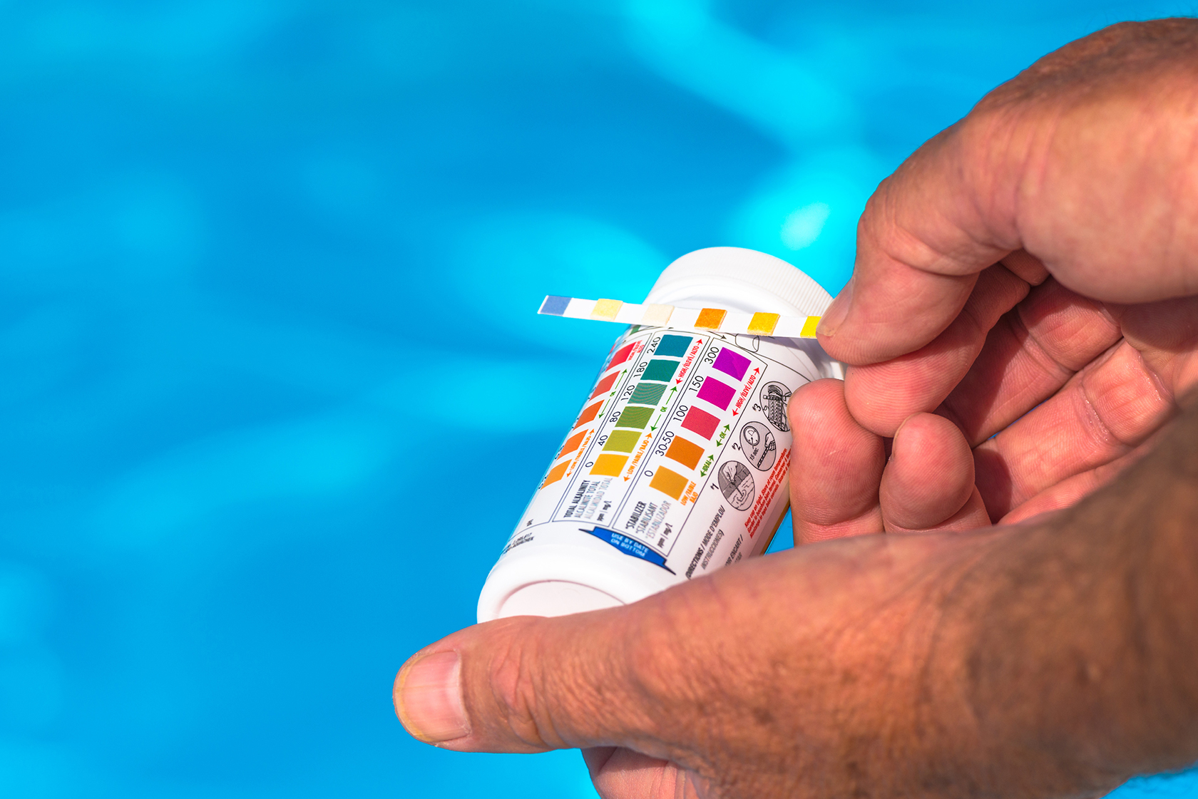 Une Main Avec Un Testeur D'eau Fait Une Mesure Dans Un Verre D'eau