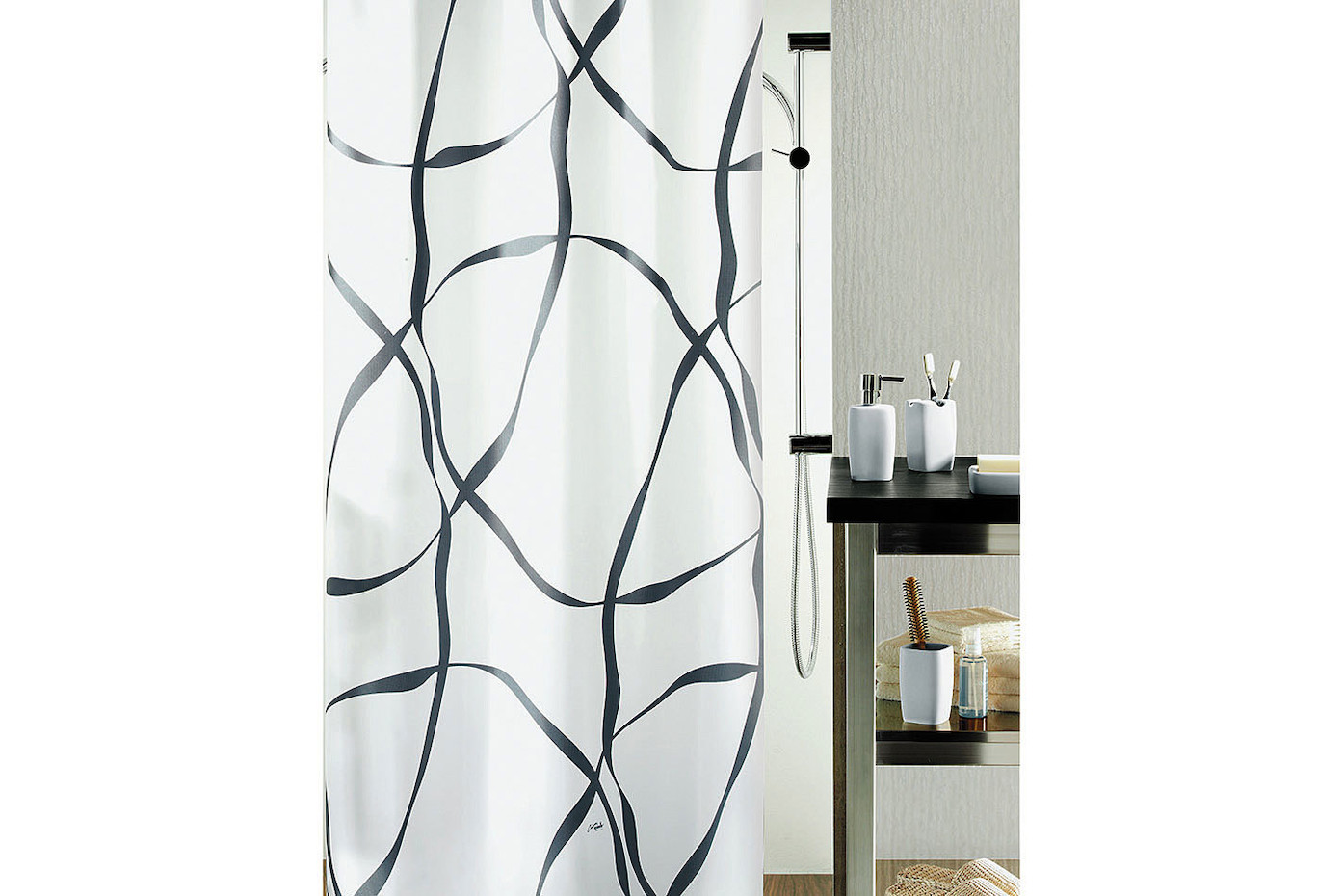 Spirella rideau de douche Ribbon 240 x 180 cm noir/blanc Acheter chez JUMBO