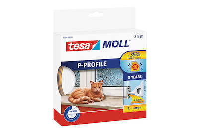 Image of Tesamoll Gummidichtung für Fenster und Türen P-Profil 25 m x 9 mm x 5.5 mm weis bei JUMBO
