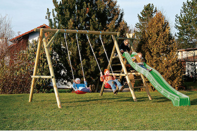 Image of Neogard Kinder Spielanlage aus Holz mit 2 Schaukeln und Rutschbahn