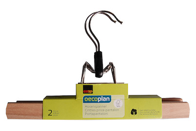 Image of Oecoplan Hosen-Kleiderbügel mit Clip Holz FSC 2 Stück