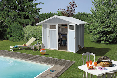 Image of Grosfillex Gartenhaus Utility (202 x 242 cm), metall kunststoff weiss grau-blau bei JUMBO