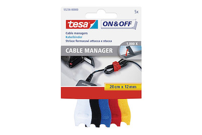 Image of Tesa On&Off Klett Kabelbinder20 cm x 12 mm 5 Stück bunt bei JUMBO