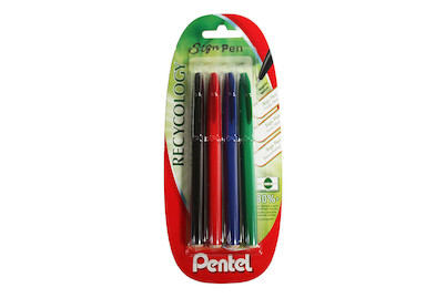Image of 4 Pentel Faserschreiber Sign Pen S520, schwarz, rot, blau, grün