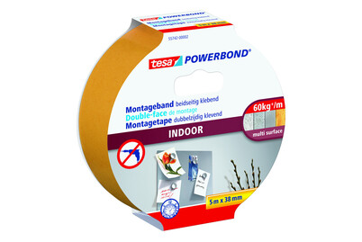 Image of Tesa doppelseitiges Montageband Powerbond für Innen 5 m x 38 mm bei JUMBO