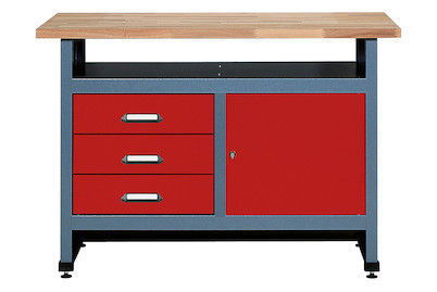 Image of Werkbank rot mit 3 Schubladen 1 Tür bei JUMBO