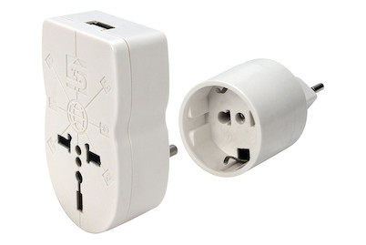 Image of World Socket Adapter 3-polig mit USB