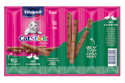 Image of Vitakraft Cat-Stick Katzensnack Ente & Kaninchen 6 Stück