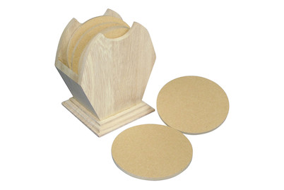 Image of Holz Box FSC Mix Credit, 10cm ø, mit 6 runden MDF-Untersetzern bei JUMBO