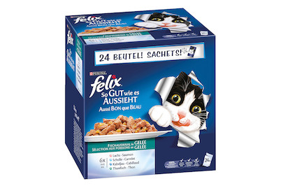 Image of Felix So Gut Katzenfutter in Gelee Fisch assortiert 24x100g bei JUMBO