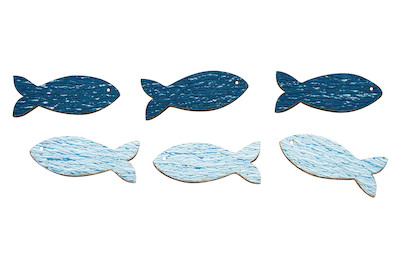 Image of Holz Streuteile Fische, 3,5cm, m.Klebep., 2Farben, SB-Btl 8Stück bei JUMBO