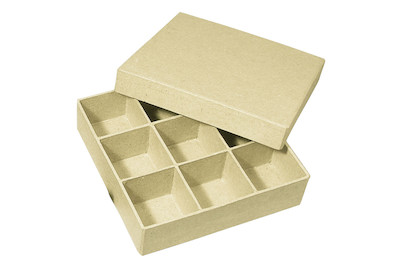 Image of Pappmaché Sortierbox FSC Recycled 100%, 14x14x3,5cm, Quadrat mit 9 Fächer bei JUMBO