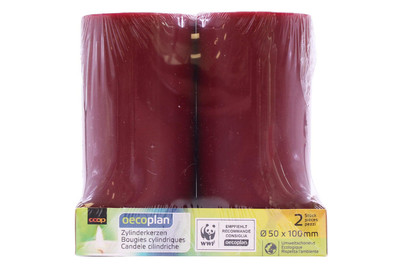 Image of Oecoplan Zylinderkerzen 50x100 2Stk. dkl.rot bei JUMBO