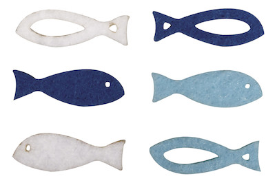 Image of Filz Streuteile Fische 2 Sorten, 2,5x0,8x0,3cm, je 3 Fb., SB-Btl 36Stück bei JUMBO