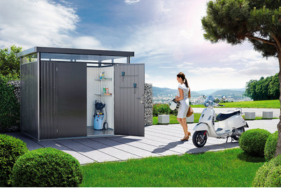 Image of Biohort Gerätehaus High Line H4 Doppeltür (275 x 275 cm), stahl grau-metallic bei JUMBO