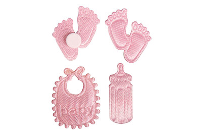 Image of Satin Streuteile Fussspur&Flasche&Latz, 2-2,5cm, m. Klebep., SB-Btl 36Stück bei JUMBO