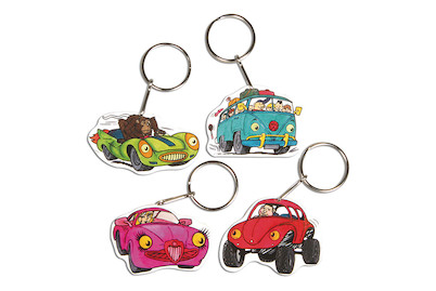 Image of Schrumpffolien-Set Crazy Cars , 4 Motive m. Schlüsselring, 8-teilig bei JUMBO