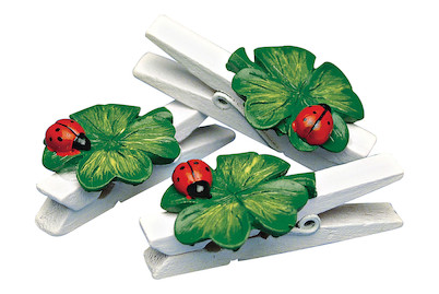 Image of Kleeblätter auf Holzklammer, 5 cm, SB-Btl. 6 Stück bei JUMBO