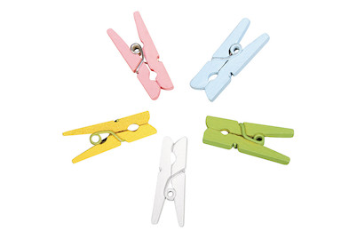 Image of Holz Klammern mini, 2,5x0,8cm, 5 Farben, SB-Btl 20Stück bei JUMBO