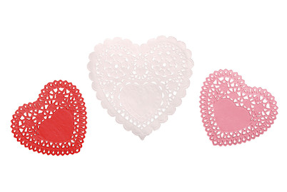 Image of Spitzenpapier Set Herzen 60 Stück weiss/pink/rot bei JUMBO