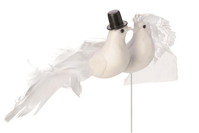 Image of Taubenpaar mit Draht 15 cm weiss bei JUMBO