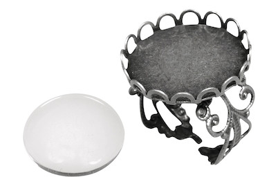 Image of Metall- Fassung: Ring m. Zierrand, 2cm ø, m. Cabochon, SB-Btl 1Set bei JUMBO