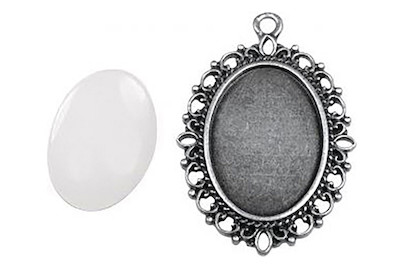 Image of Metall- Fassung: Anhänger m. Zierrand, 2,9x3,7cm, m. Cabochon, SB-Btl 1Set bei JUMBO