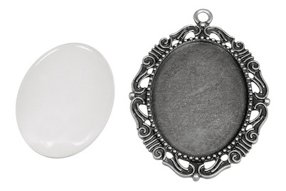 Image of Metall- Fassung: Anhänger m. Zierrand, 4,3x5,2cm, m. Cabochon, SB-Btl 1Set bei JUMBO