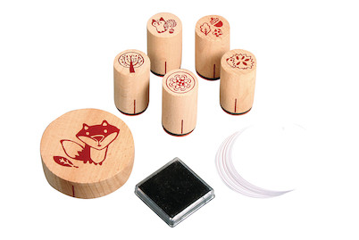 Image of Mini Holz Stempelset Easy going! , 5 St.ø2,5x3cm,1 St. ø6,5x2 cm+Zubehör/DS bei JUMBO