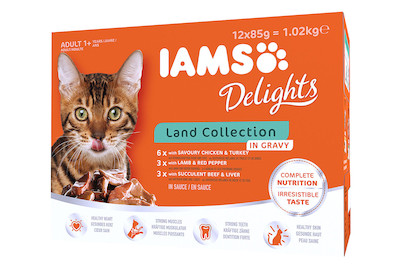 Image of Iams Delights Katzenfutter in Sauce Fleisch 12x85g bei JUMBO