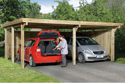 Image of Weka Doppel Carport Optima Duo 1 (389 x 576 cm), holz bei JUMBO