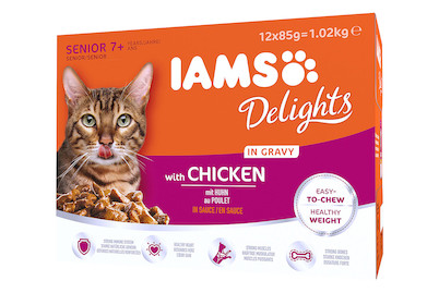Image of Iams Delights Senior Katzenfutter in Sauce Huhn 12x85g