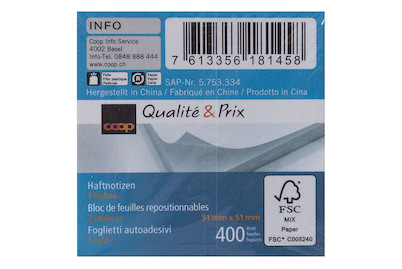 Image of Qualité&Prix Haftnotizen 51 mm x 51 mm 400 Blatt bei JUMBO
