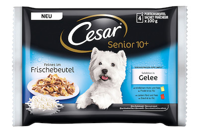 Image of Cesar Senior Hundefutter in Gelee Huhn & Rind assortiert 4x100g