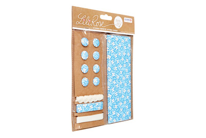 Image of Textil-Set blau Blumen 48x48 cm Bänder 3x1m 8 Knöpfe bei JUMBO