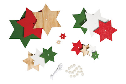 Image of Holz-Sterne Set rot/grün Töne, 11x16cm, Deko zum Hängen, SB-Btl 1Set bei JUMBO