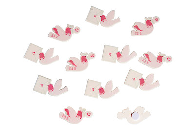 Image of Holz-Streuteile Brieftauben, 2 Sorten, 3,3x2cm, m. Klebep., SB-Btl 12Stück bei JUMBO