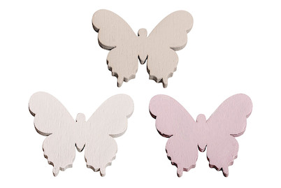 Image of Holz Streuteile Schmetterlinge, 3,7x3,1cm, 3 Farben, SB-Btl 12Stück bei JUMBO