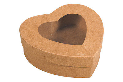 Image of Pappmaché Box Herz, FSC Recycled 100%, 12,2x11,2x4,3cm, mit Sichtfenster bei JUMBO