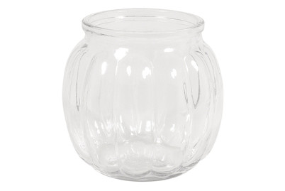 Image of Glas Vase, bauchig mit Rillen, 12x12x11cm, 700ml, Öffnung ø 7,5cm