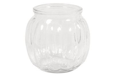 Image of Glas Vase, bauchig mit Rillen, 12x12x11cm, 700ml, Öffnung ø 7,5cm bei JUMBO