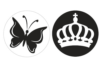 Image of Labels Schmetterling+Krone, 30mm ø, SB-Btl 2Stück bei JUMBO