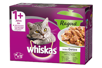 Image of Whiskas 1+ Ragout Gemischt Auswahl in Gelee 12x85g bei JUMBO