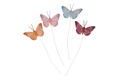 Image of Federschmetterlinge, 6,5cm, m. Draht, 4 Farben, SB-Btl 4Stück bei JUMBO