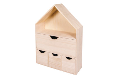Image of Holz Haus mit 4 Schubladen, FSC 100%, 28x10x41cm bei JUMBO