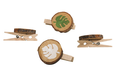 Image of Holzklammer mit Blatt, 3,5x4,7cm, 2 Farben, SB-Btl 4Stück bei JUMBO