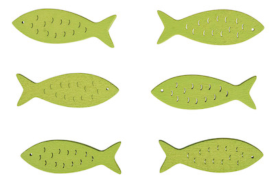 Image of Holz-Streuteile Fische, 5x1,5cm, mit Glitter, SB-Btl 6Stück bei JUMBO