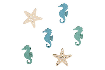 Image of MDF Streuteile Seesterne+Seepferde, 3cm, 2 Designs, 3 Farben, SB-Btl 15Stück bei JUMBO