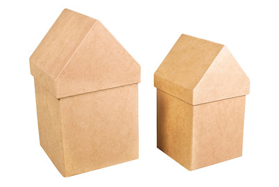 Image of Pappmaché Boxen Häuser,FSC Recycled 100%, 2 St.: 13,3x13,3x23cm + 11,5x11,5x20cm bei JUMBO