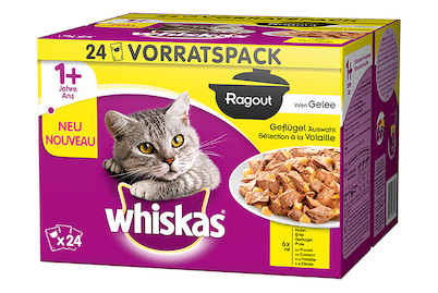 Image of Whiskas 1+ Ragout Geflügel Auswahl in Gelee 24x85g